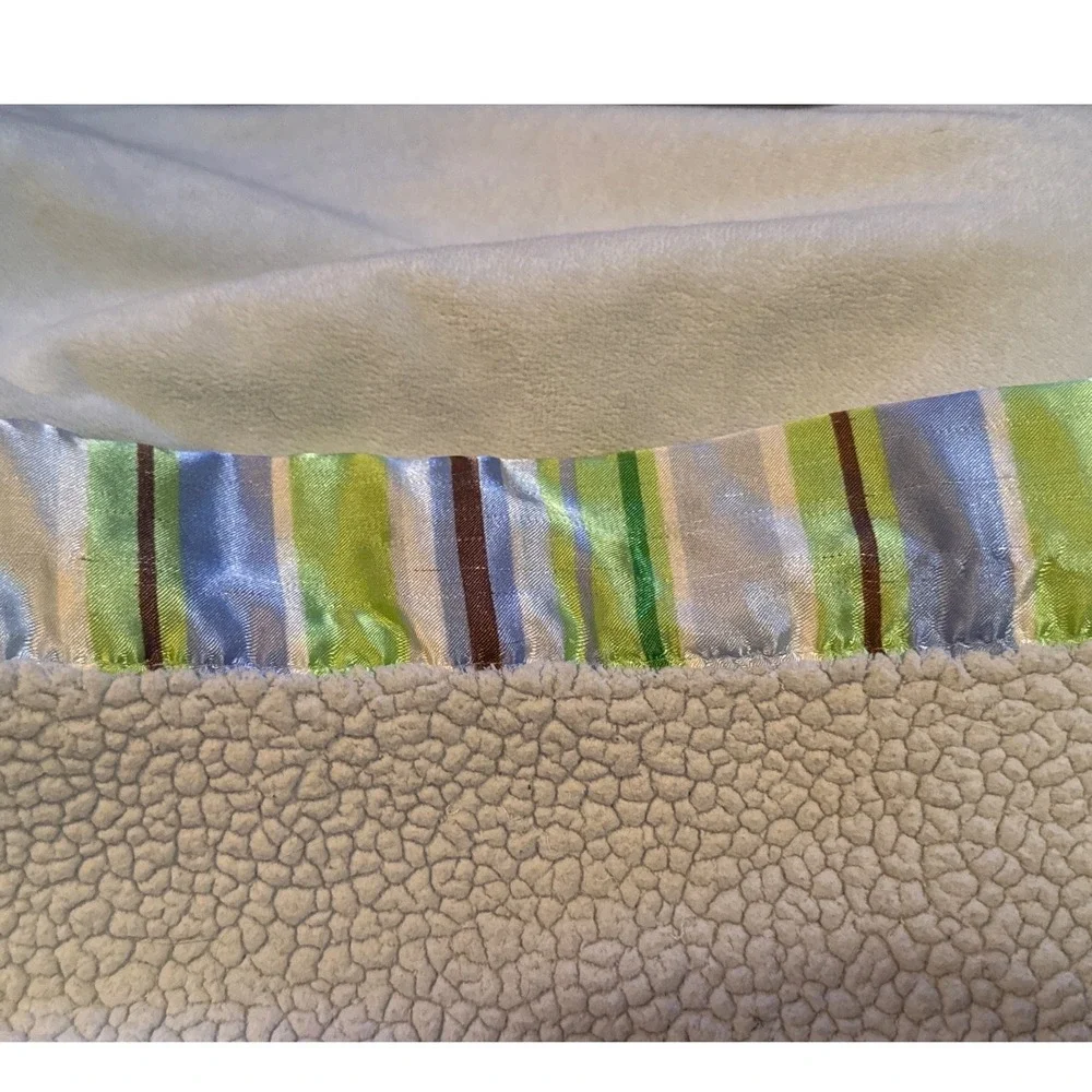 Just One Year Carters Baby Blanket Blue Elephant Giggle Satin Trim Sherpa 49411J